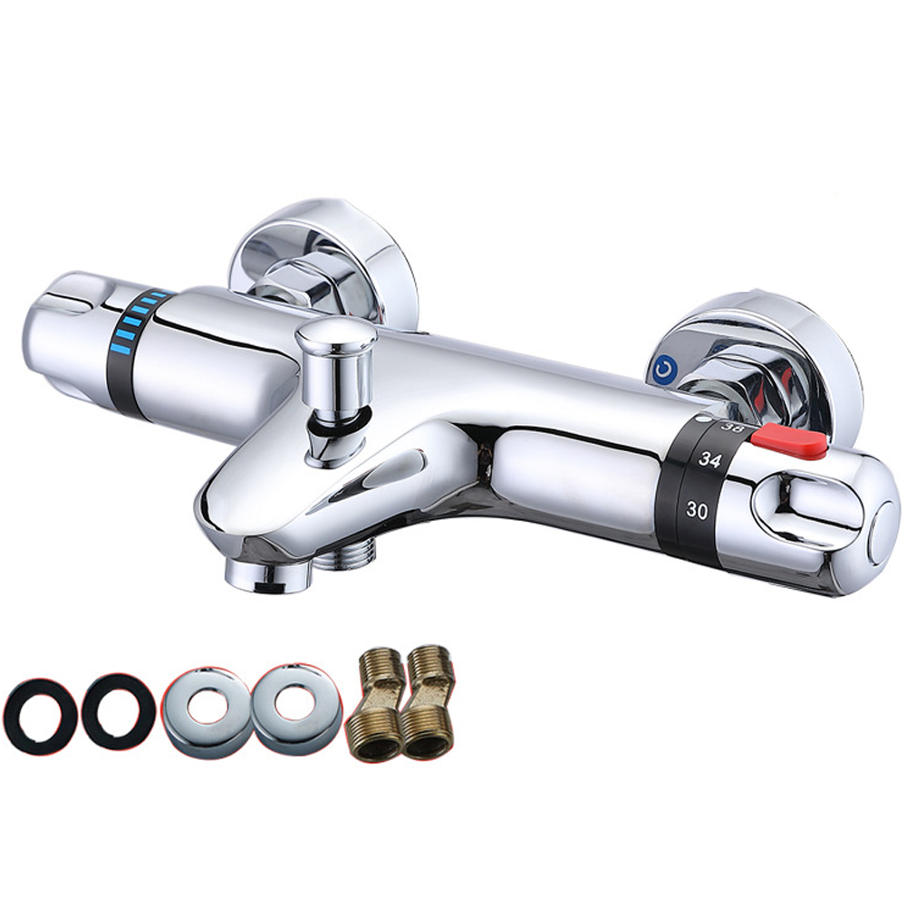 Thermostatische Badewannenarmatur Aus Messing Mit 38°c-sicherheitsknopf, Thermostatische Duscharmatur Mit 2 Wasserauslässen