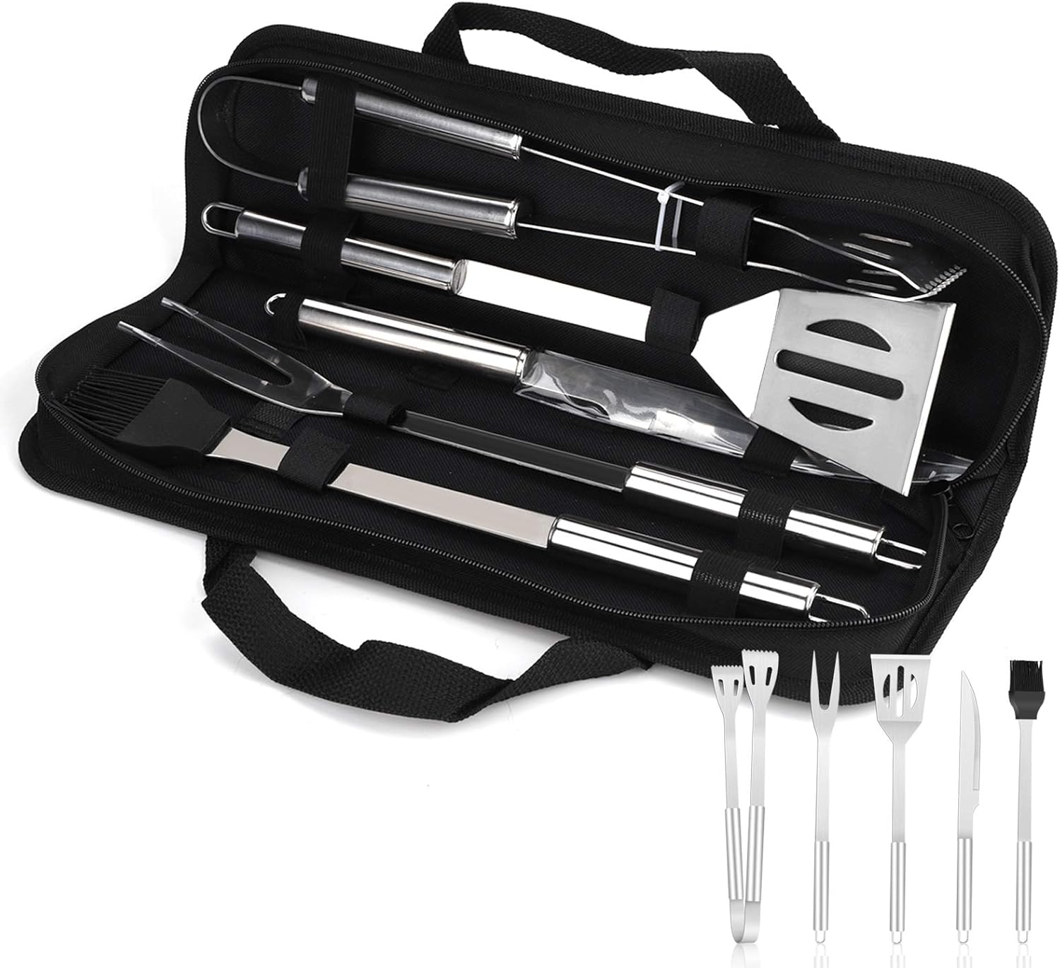 (5-teiliges) Grillbesteck, Grillset, Grillwerkzeuge Aus Edelstahl, Grillzubehör, Outdoor, Wandern, Grillen