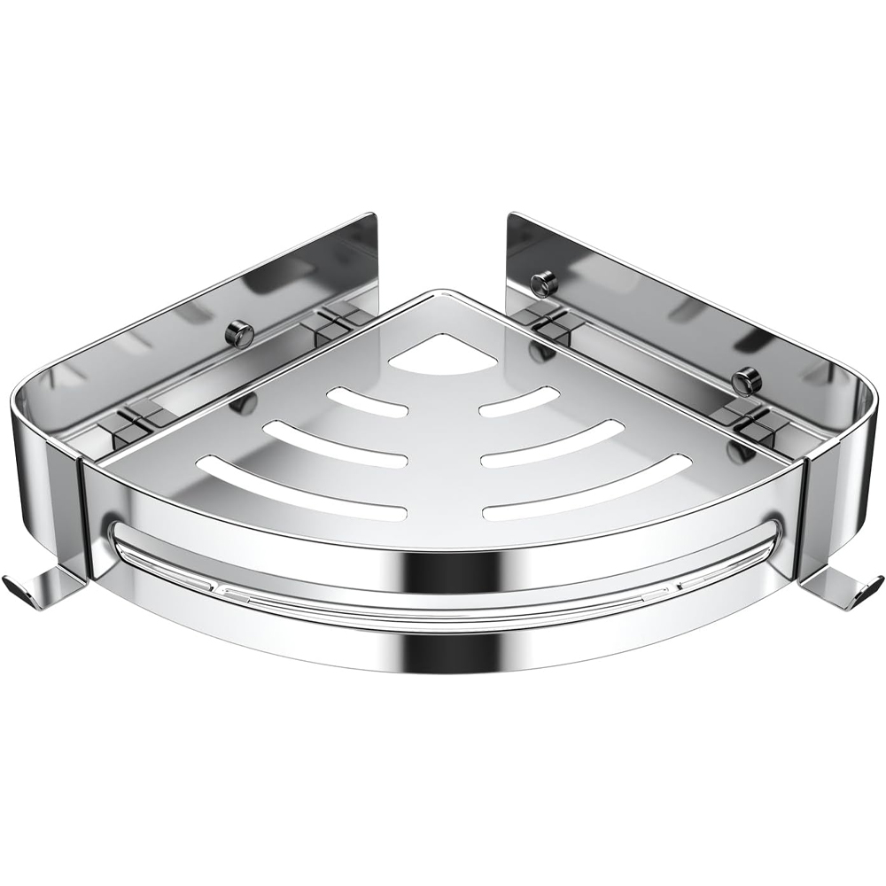 (1 Stück) Duschablage, Edelstahl, Wandmontage, Mit 2 Haken, Dreieckig, Badezimmeraccessoires, Für Bad Und Küche
