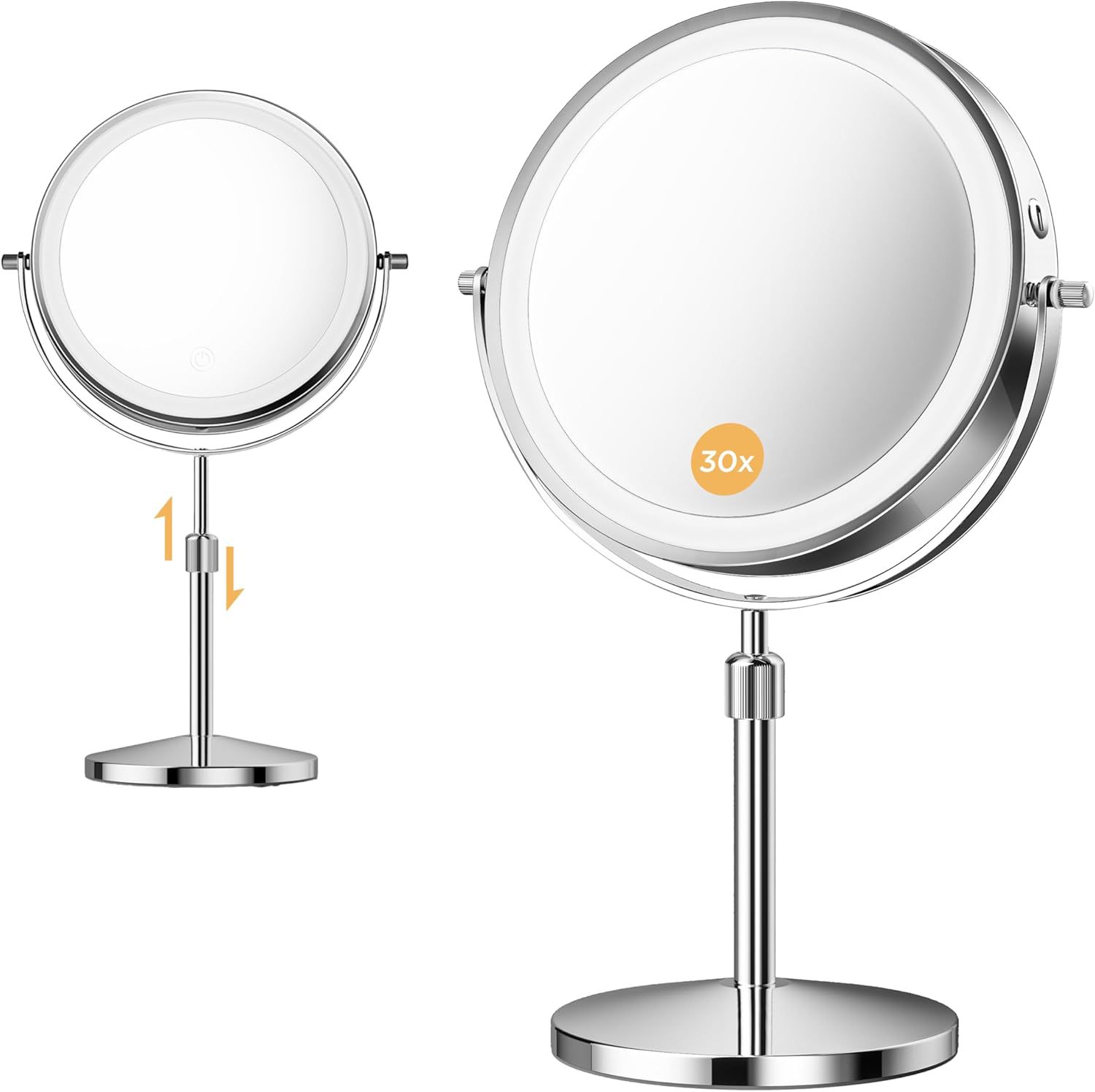 (9") Beleuchteter Vergrößerungsspiegel, 1x/30x Doppelseitig, Höhenverstellbarer Kosmetikspiegel, 5000 Mah Akku, Usb-ladefunktion, 360°-drehung