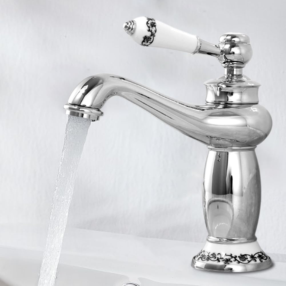 Retro-badezimmerarmatur, Messing-badezimmerarmatur, Einhebel-mischbatterie Für Waschbecken, Warm- Und Kaltwasser Einstellbar, Für Toilette, Küche (silber)