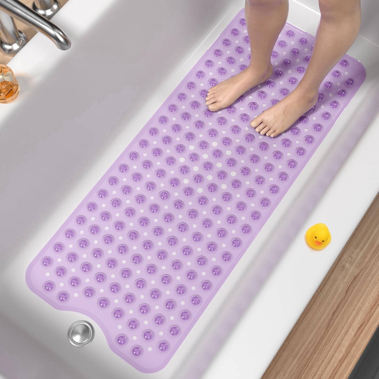 Rutschfeste Badematte, 100 X 40 Cm, Extra Lange Rutschfeste Duschmatte, Schimmelresistent, Lila