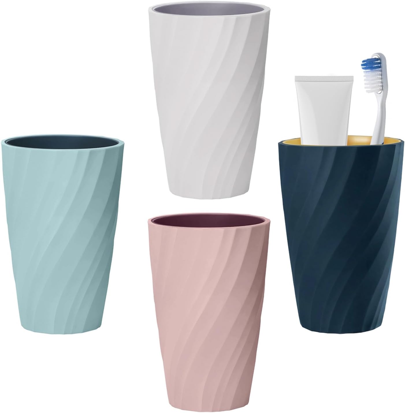 (4 Stück) Badezimmerbecher, 400 Ml Kunststoffbecher, Design Im Nordischen Stil, Robust Und Bruchfest, Geeignet Für Erwachsene Und Jugendliche