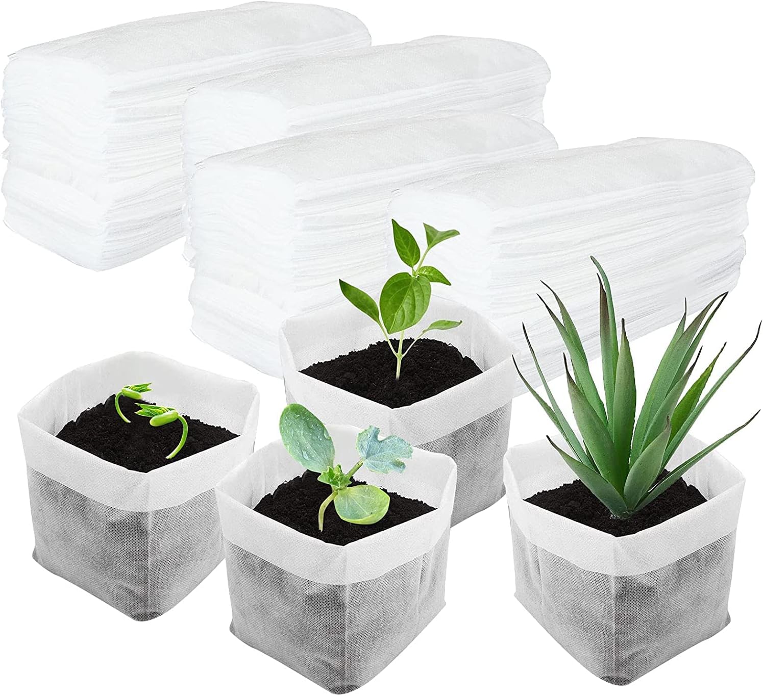 Packung Mit 200 Großen, Biologisch Abbaubaren Vlies-pflanzbeuteln Für Setzlinge, Blumen, Bäume Und Gemüse – 20 X 25 Cm