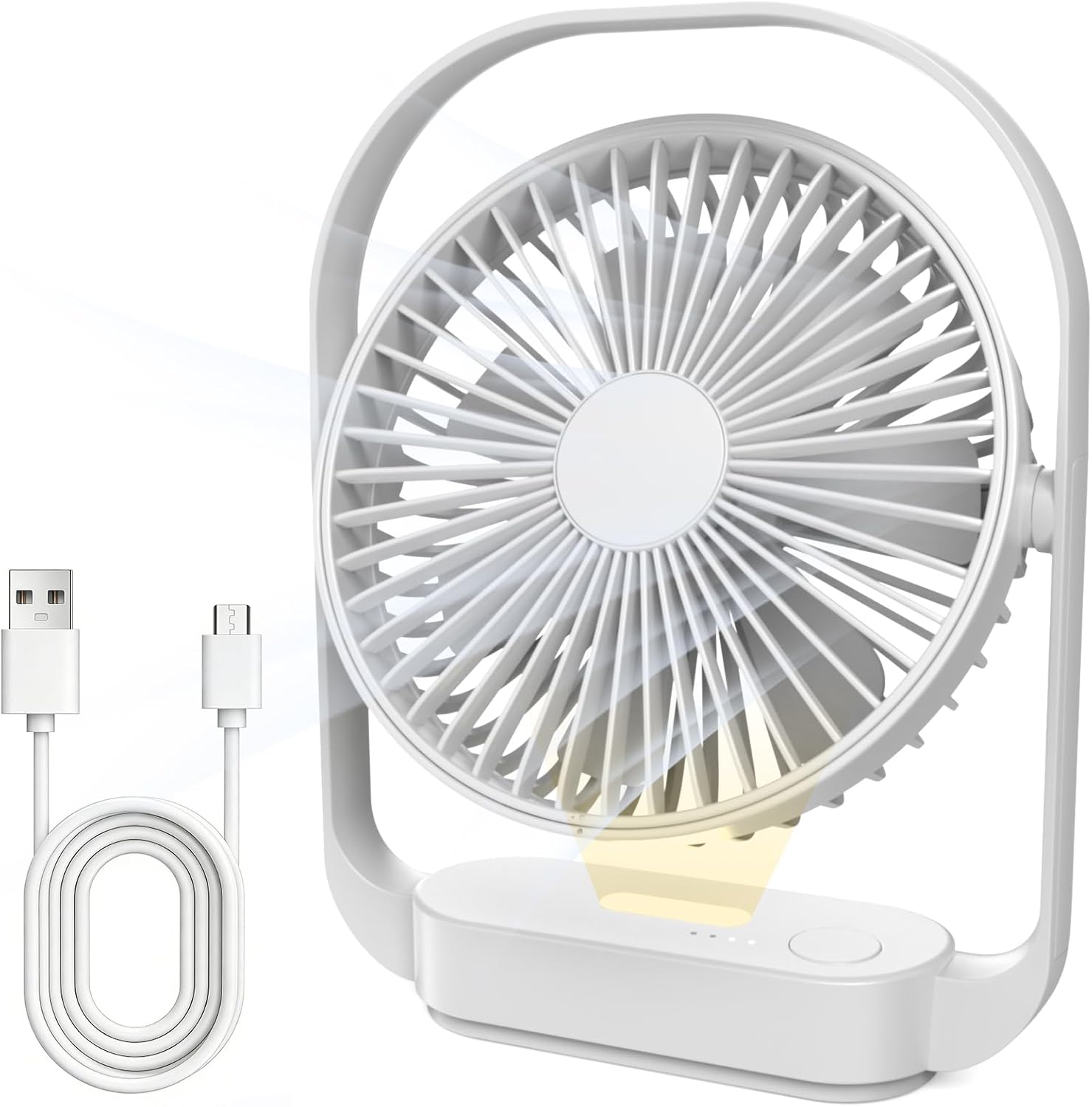 Kabelloser Tischventilator Mit 3600 Mah, 4 Geschwindigkeitsstufen, Usb-c-aufladbar, Bis Zu 15 Stunden Akkulaufzeit, Leise, Für Schlafzimmer, Nachttisch, Büro (weiß)