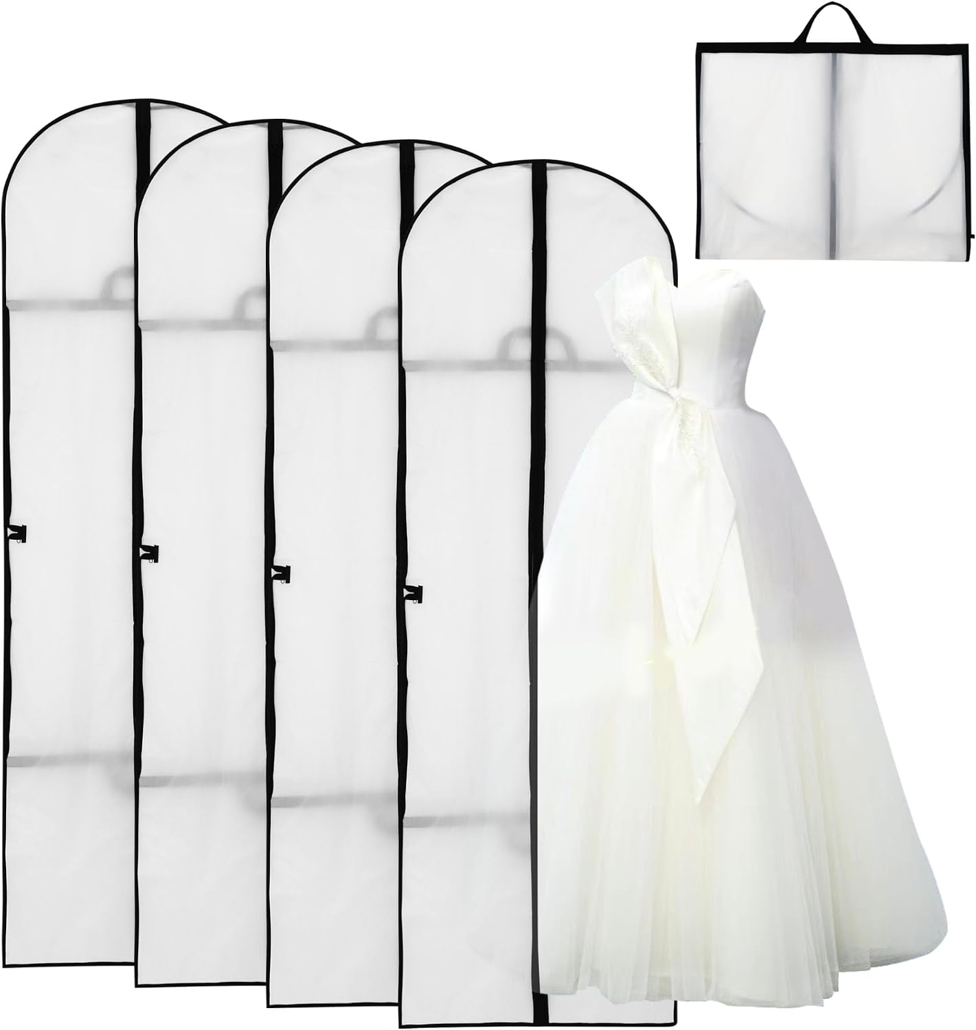 (4 Stück) Kleidersäcke, Brautkleidhülle, Set Mit 4 Langen Kleidersäcken (180 X 60 Cm) Mit Reißverschluss, Faltbar