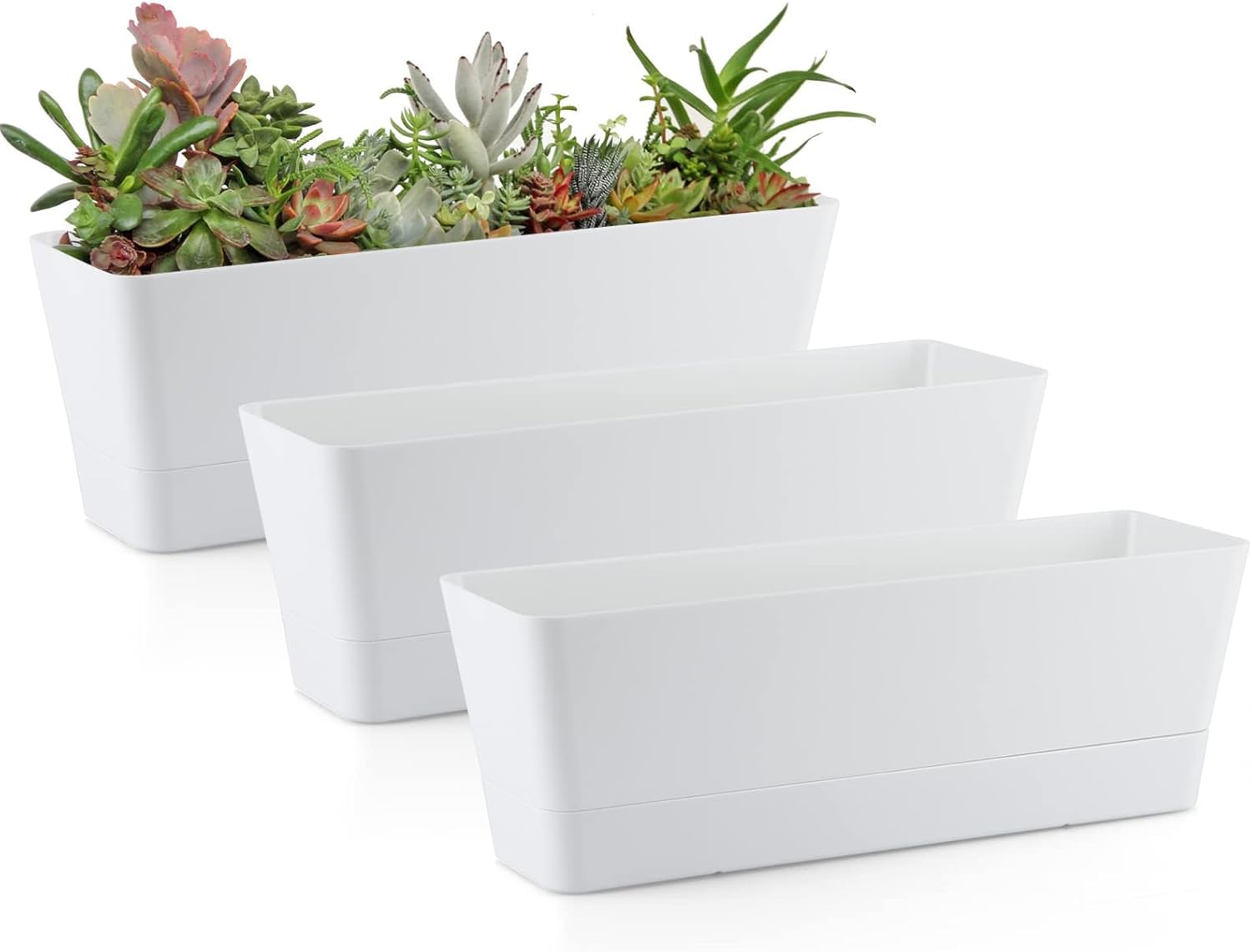 (3 Stück) Kleiner Rechteckiger Blumenkasten, Rechteckiger Kunststoff-blumentopf, Balkonkästen Für Sukkulenten Und Kräuter