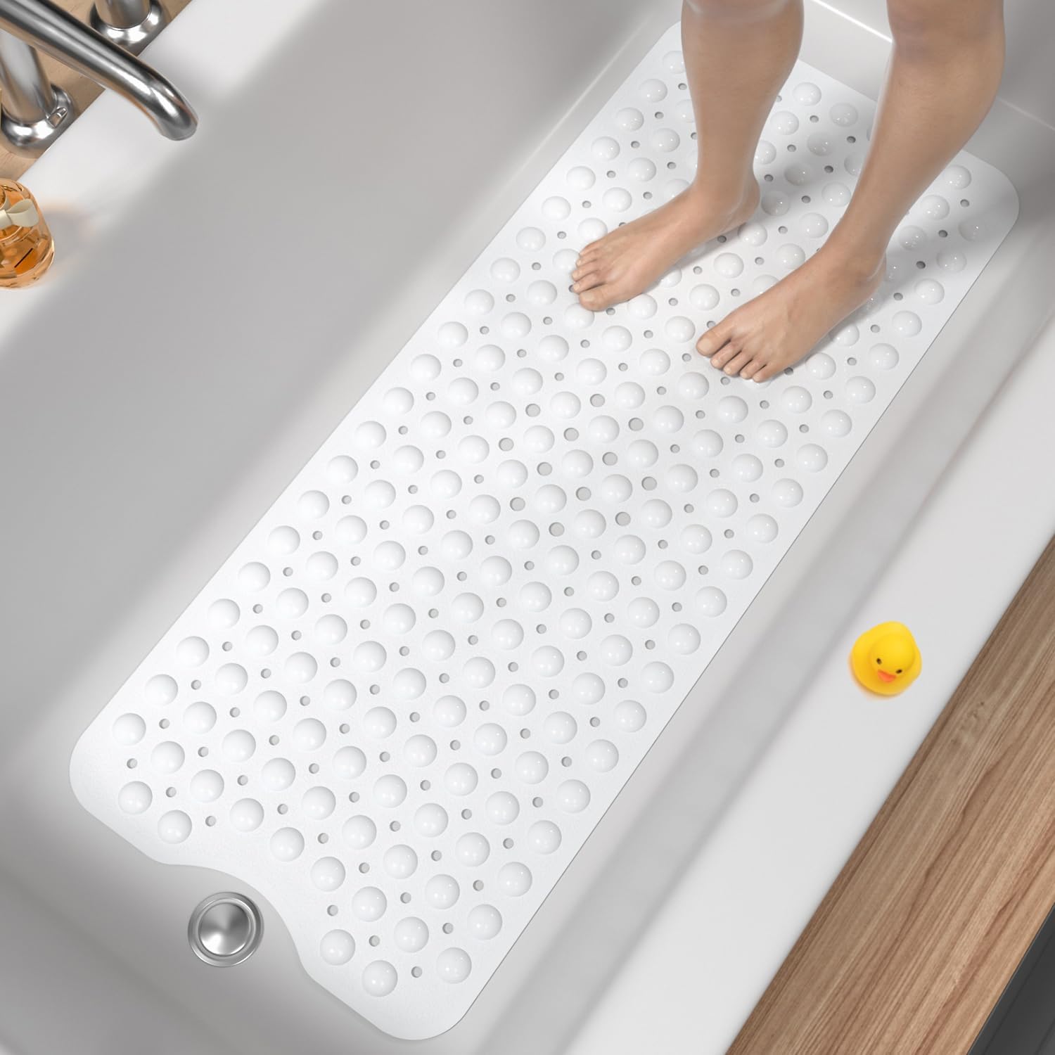 Rutschfeste Badematte, 100 X 40 Cm, Extra Lange Rutschfeste Duschmatte, Schimmelresistent, Weiß