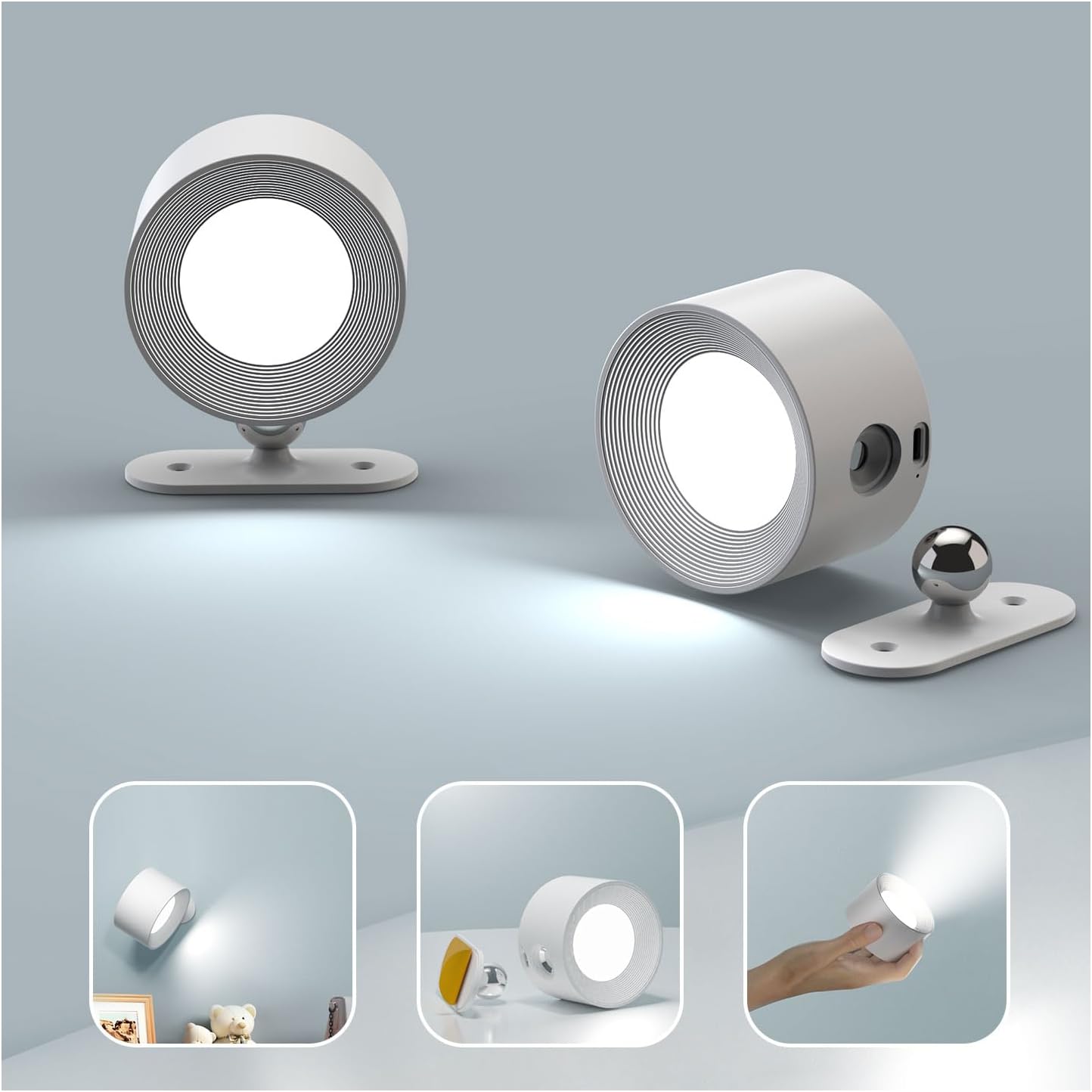 Touch-led-wandleuchte Mit Anschluss, 3 Helligkeitsstufen, 3 Farbtemperaturen, 360° Drehbare Nachttischlampe Fürs Schlafzimmer, 2 Stück