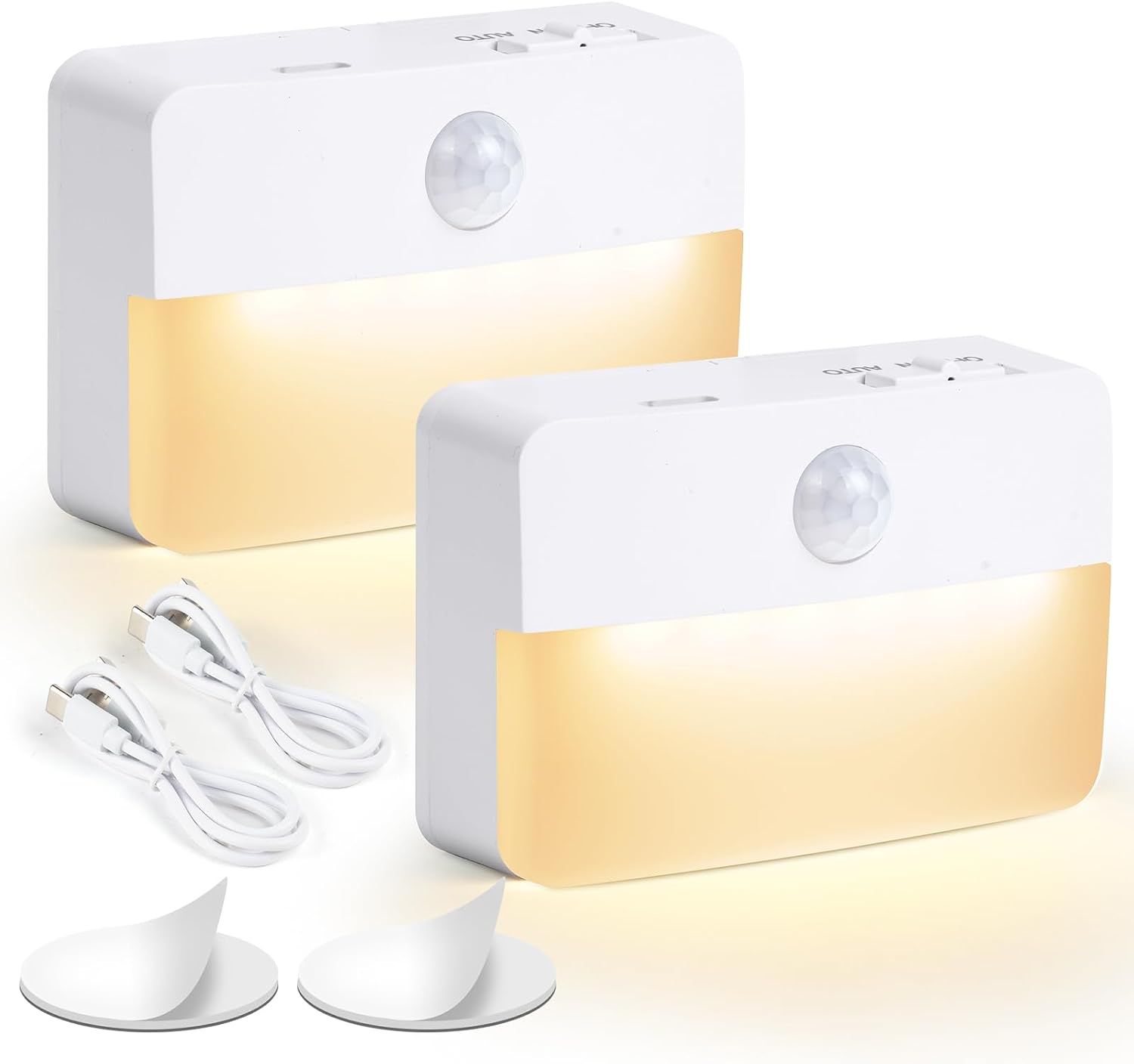 (2 Stück) Wiederaufladbare Led-induktions-nachtlichter, Warmweiß, Für Treppenhäuser, Badezimmer, Flur, Ankleidezimmer, Küche