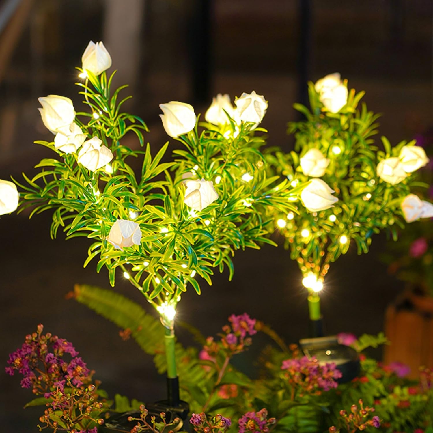 Solar-gartenleuchten Für Den Außenbereich, 2-teiliges Solar-gartenblumenleuchten-set Mit Gardenien-design, Ip65 Wasserdichte Led-solarleuchten, Dekoration Für Wege Und Rasenflächen
