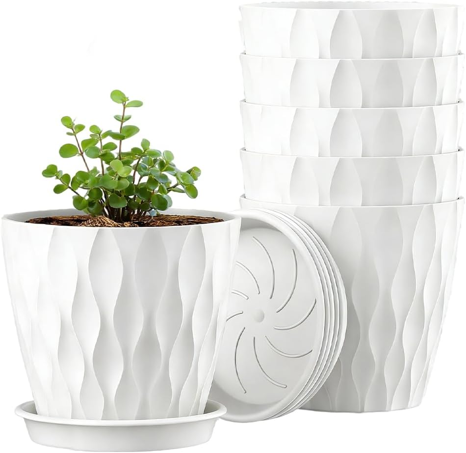 Set Mit 6 Blumentöpfen, 10 Cm, Hochwertige Kunststoff-blumentöpfe Mit Geprägtem Muster, Kleines Blumentopf-set Für Zimmerpflanzen Und Gärten