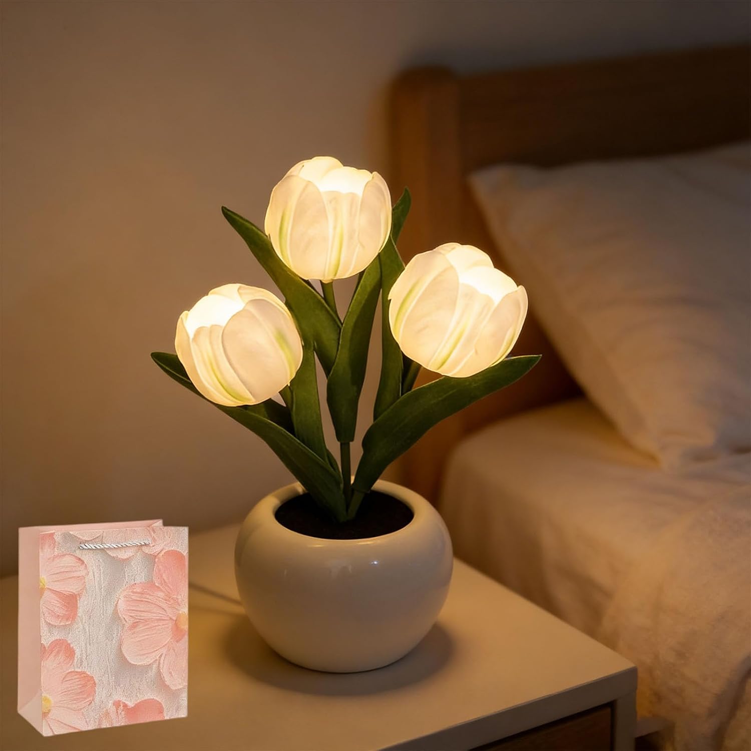 Led-tischlampe In Tulpenform, Künstliche Blumen, Nachtlicht Für Kinder, Mädchen Und Freunde, Geschenk, Stimmungsvolle Tischdekoration Für Geburtstagsfeiern, Hochzeiten Und Mehr