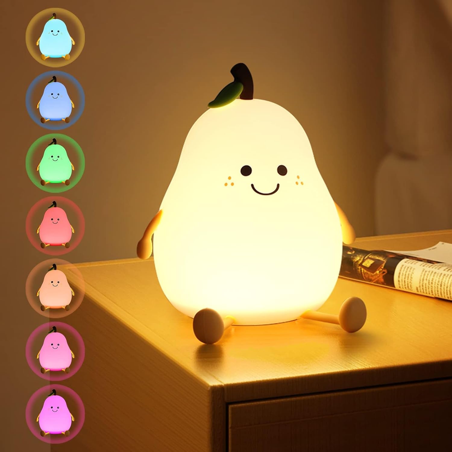 Niedliches Birnen-nachtlicht, Usb-wiederaufladbare, Dimmbare Nachttischlampe, Mini-tischlampe Mit 7 Farben Für Jungen Und Mädchen