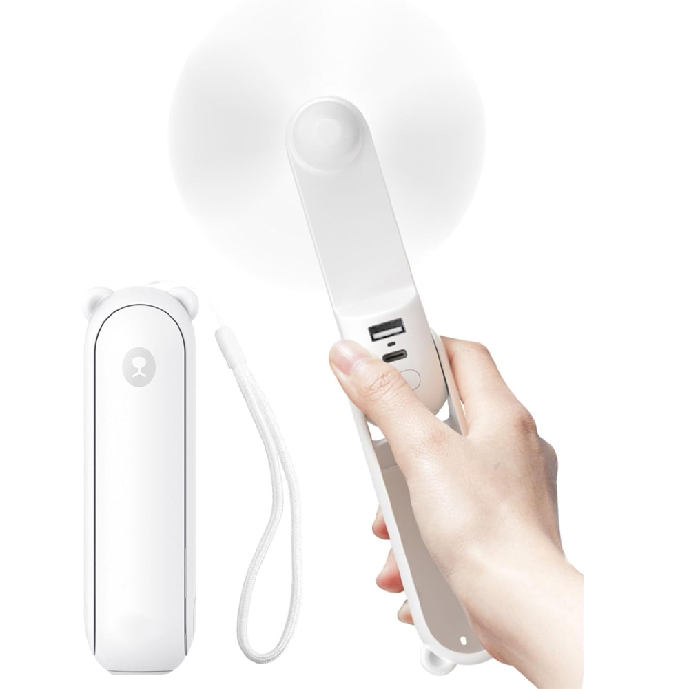 Tragbarer Ventilator Mit 2000-mah-akku, Tragbarer, Akkubetriebener Taschenventilator Oder Faltbarer, Usb-betriebener Persönlicher Ventilator – Weiß
