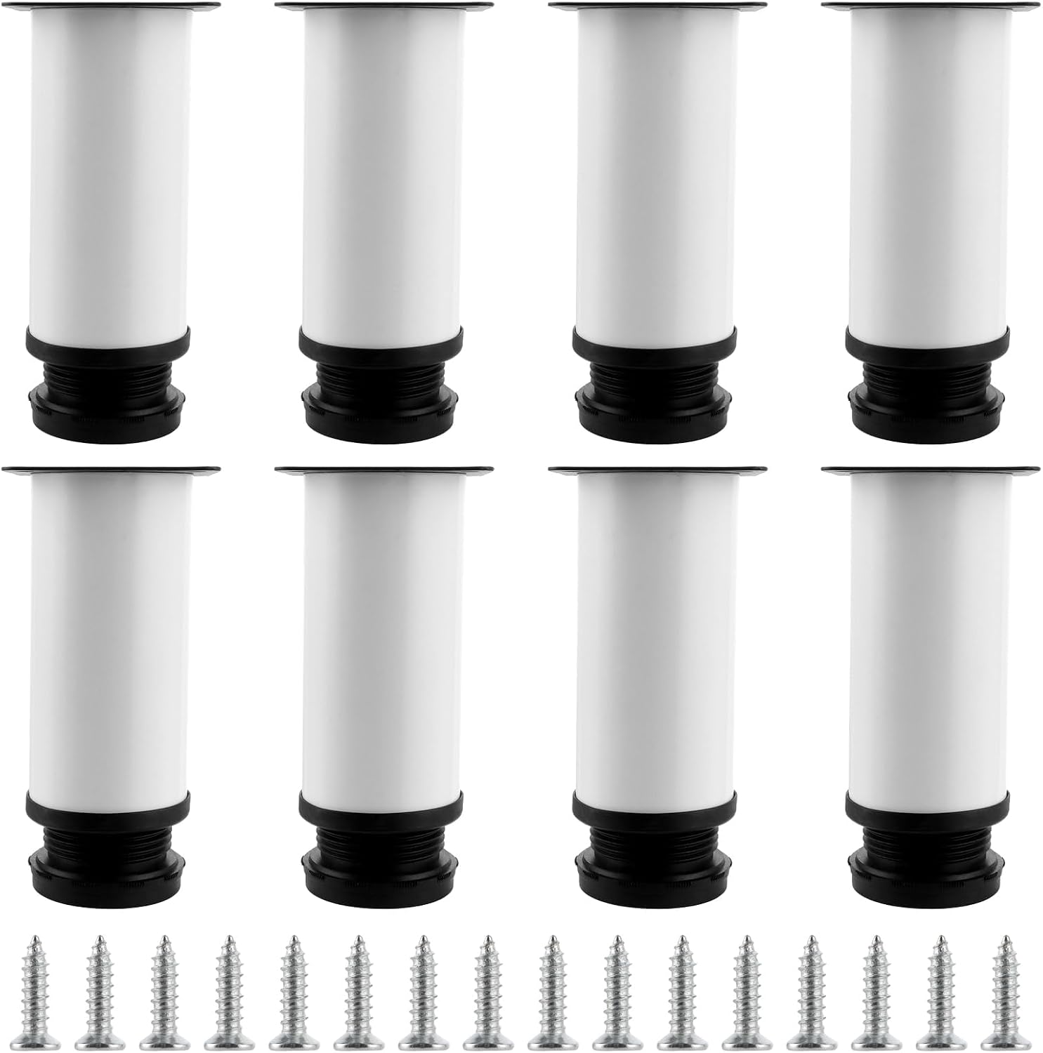 Set Mit 8 Verstellbaren Möbelfüßen, Weiß, Mit 32 Schrauben, Ø 50 Mm/höhe 100 Mm, Sofafüße, Couchtischfüße Für Tv-möbel, Schränke, Betten.