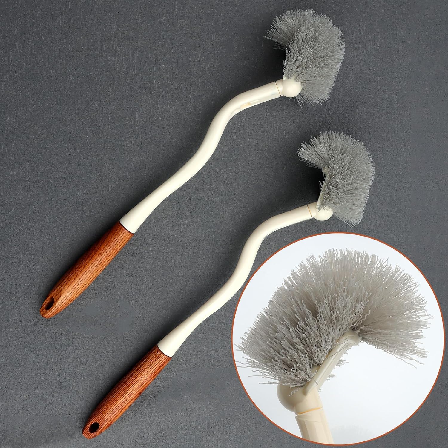 (2 Bürsten) Langstielige Toilettenbürste, Toilettenbürste Mit Holzgriff, Gebogenes, Kantiges Design Für Gründliche Reinigung