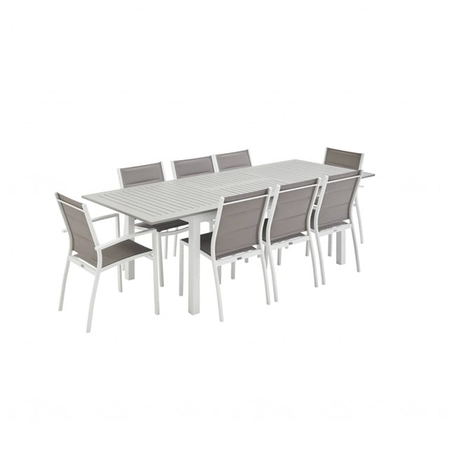 sweeek - Gartengarnitur mit ausziehbarem Tisch, 8 Personen Weiß / Taupe