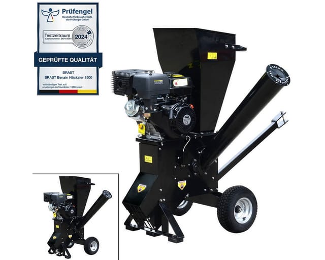 Benzin Häcksler Gartenhäcksler 11kW (15PS) 420ccm Deichsel 22 Messer extra große Räder Schredder Motor-Häcksler - Brast