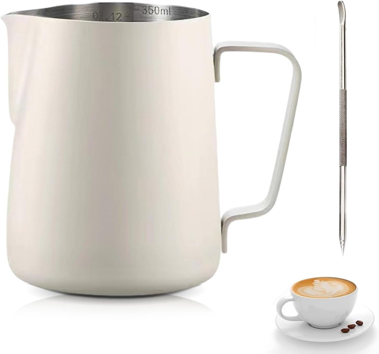 Milchkännchen Aus Edelstahl, Milchkännchen Aus Edelstahl Mit Handheber, Barista-kaffeekanne, Messmarkierung Und Latte-art-stift Zur Zubereitung Von Cappuccino Und Espresso (beige)