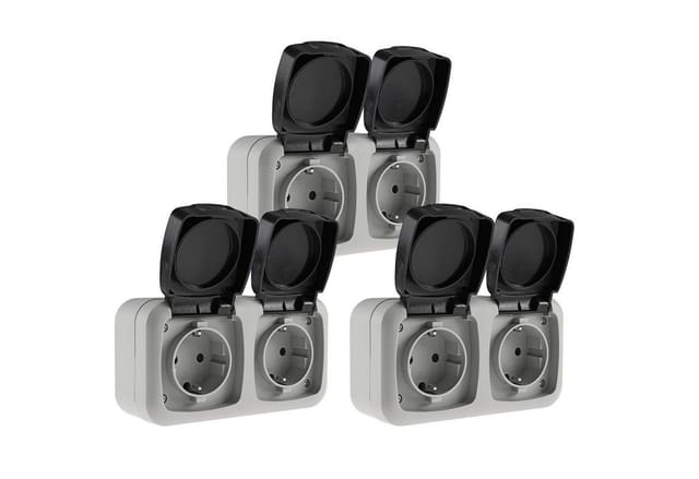 3x Feuchtraum Doppel-Steckdose IP44 Aufputz horizontal 2-fach Steckdose 3er Set