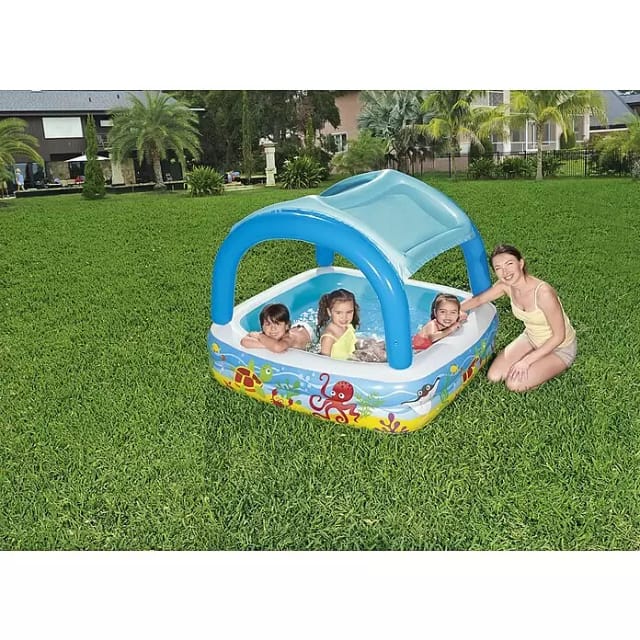 Bestway - Planschbecken 140 x 140 x 114 cm Pavillon Beach mit Sonnendach
