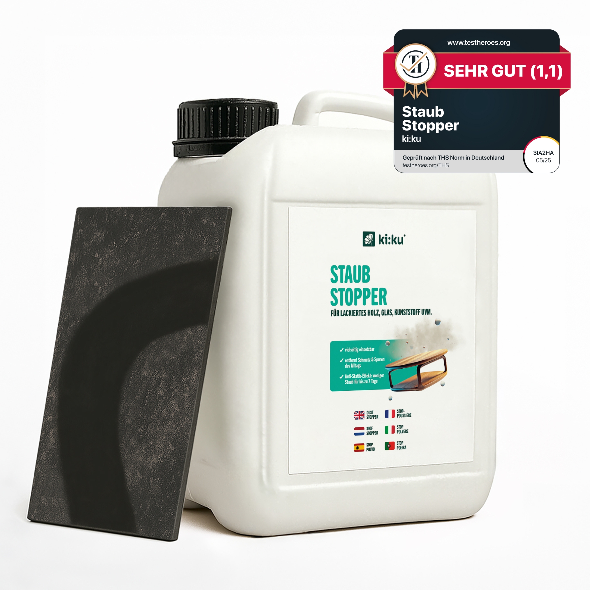 Ki:ku Staub Stopper - Reduziert Staubablagerungen Auf Glatten Oberflächen - 2.5 L
