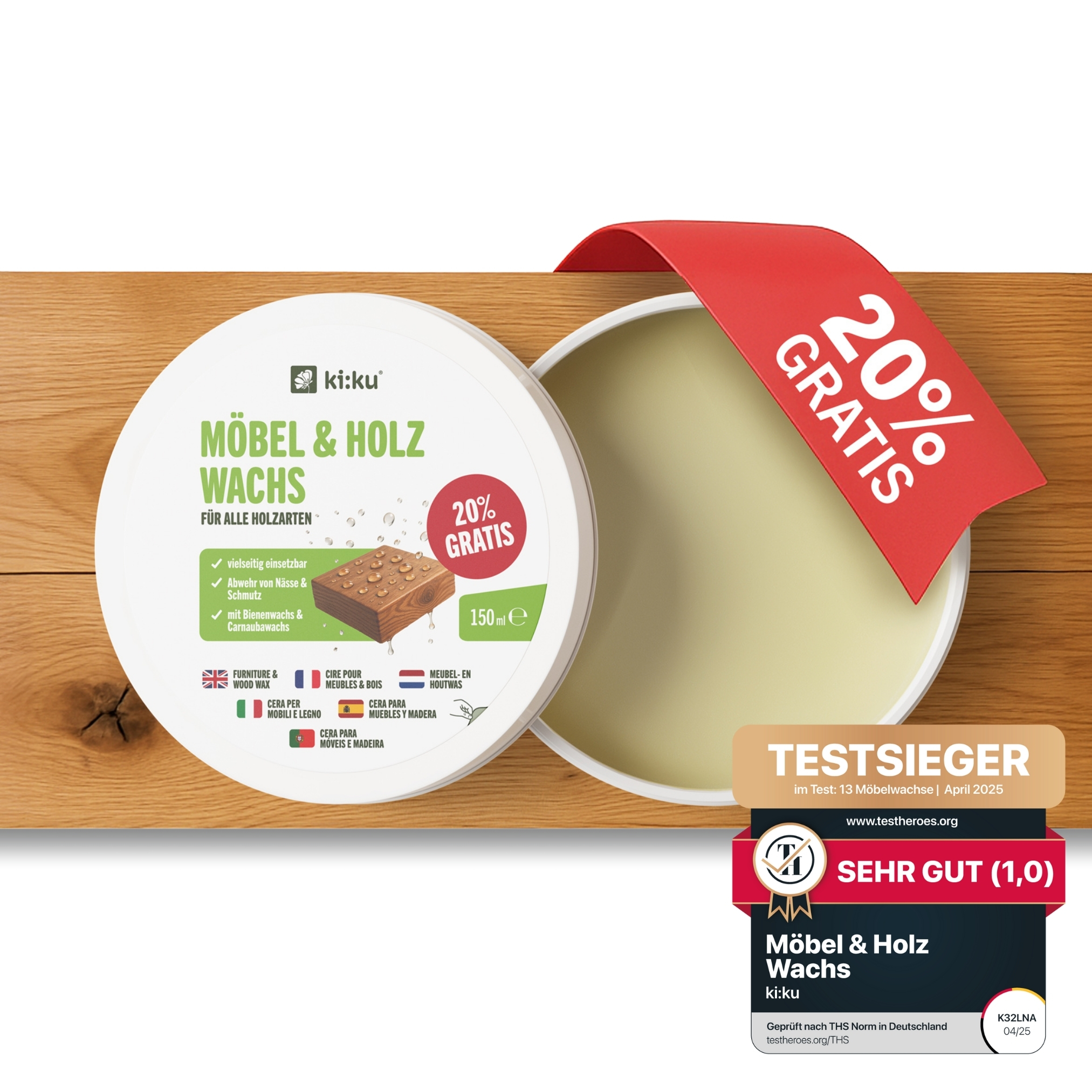 Ki:ku Möbel & Holz Wachs - Pflegt & Schützt Alle Holzarten Auf Natürliche Weise - 0.15 L