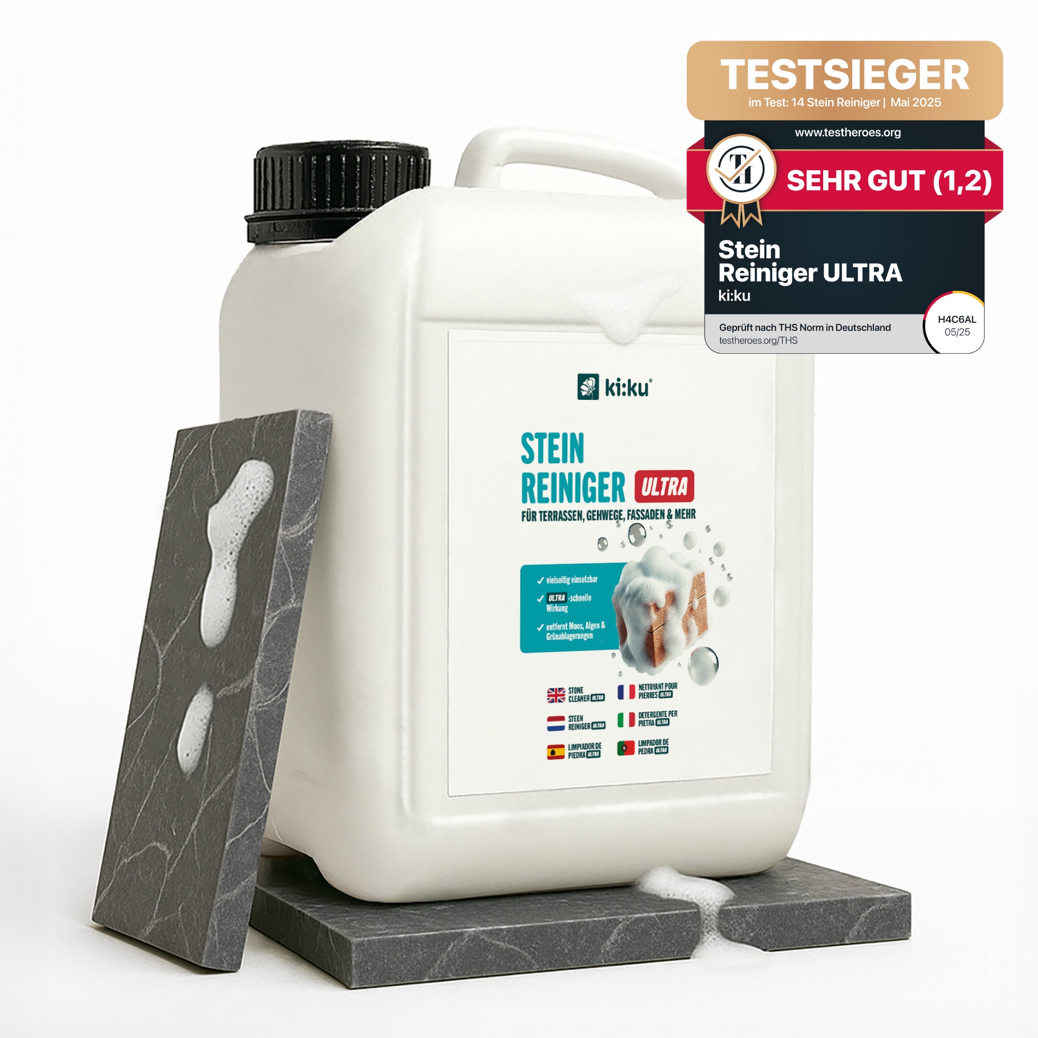 Ki:ku Stein Reiniger Ultra - Entfernt Selbst Hartnäckige Verschmutzungen - 2.5 L