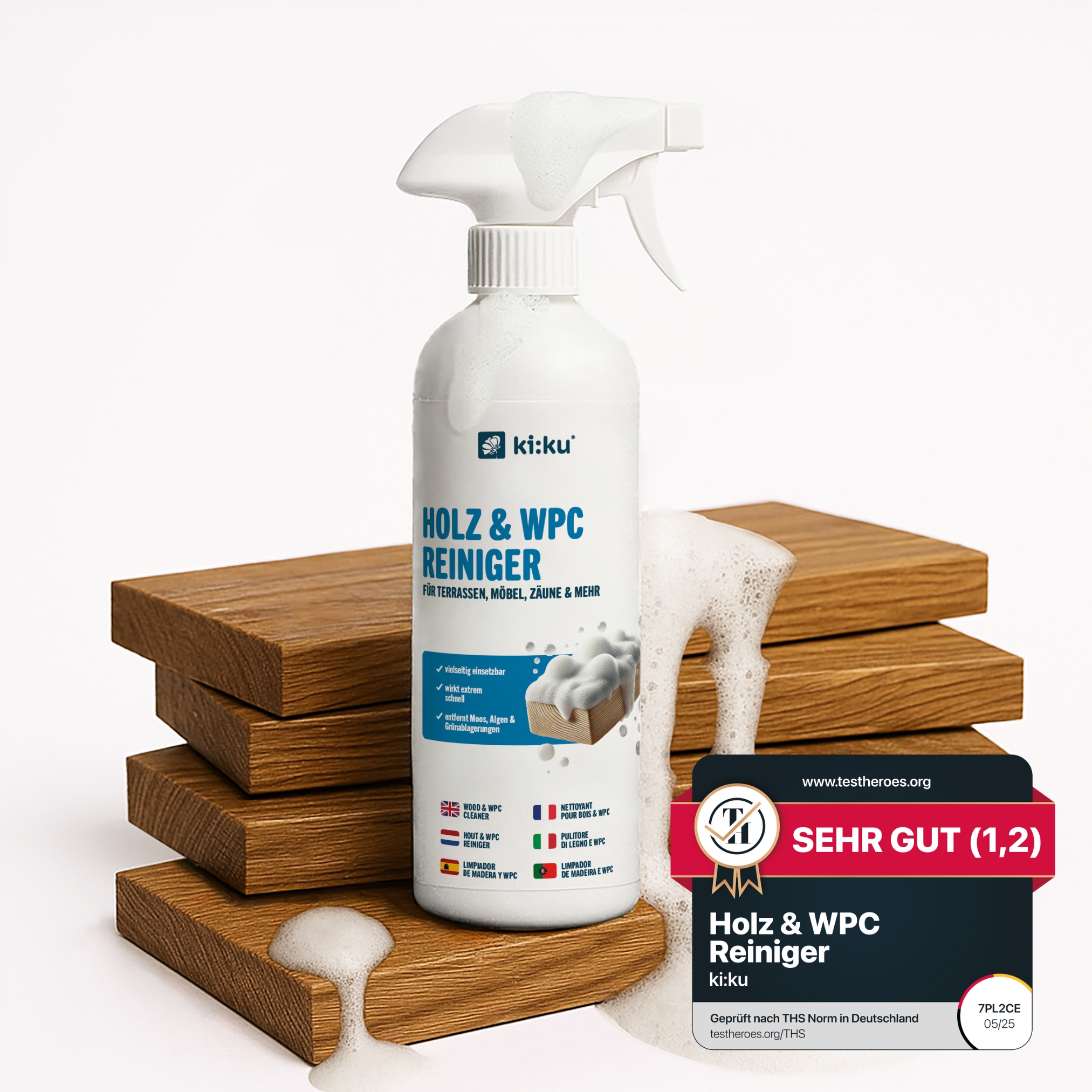 Ki:ku Holz & Wpc Reiniger - Entfernt Schmutz & Grünbelag Gründlich - 0.5 L