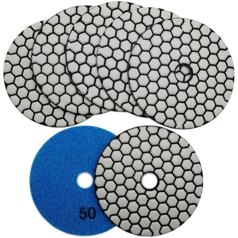 100-mm-diamantpolierpads – 7er-pack – Körnung 50 Für Marmor, Granit, Stein, Beton – Hochglanz-trockenpolitur