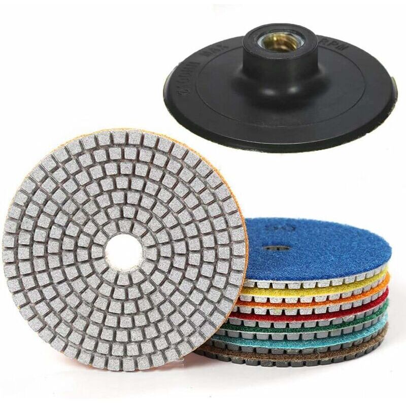 Set Mit 7 Diamantpolierpads (10 Cm Durchmesser) – Körnung 50 Bis 3000 – Für Granit, Beton, Marmor – Strapazierfähiger Nylon-klettverschluss