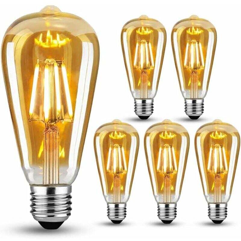6er-pack Vintage-edison-e27-led-glühbirnen, 6 W (ersetzt 60 W), Ideale Retro-lampe Für Nostalgische Und Vintage-beleuchtung, Warmweiß