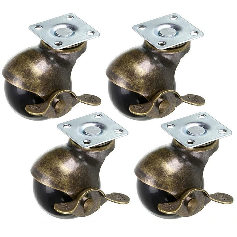 4 Stück Kugelgelagerte Möbelrollen Mit Bremse, 50 Mm Durchmesser, Kugelrad Für Möbel Mit Bronzeschrauben