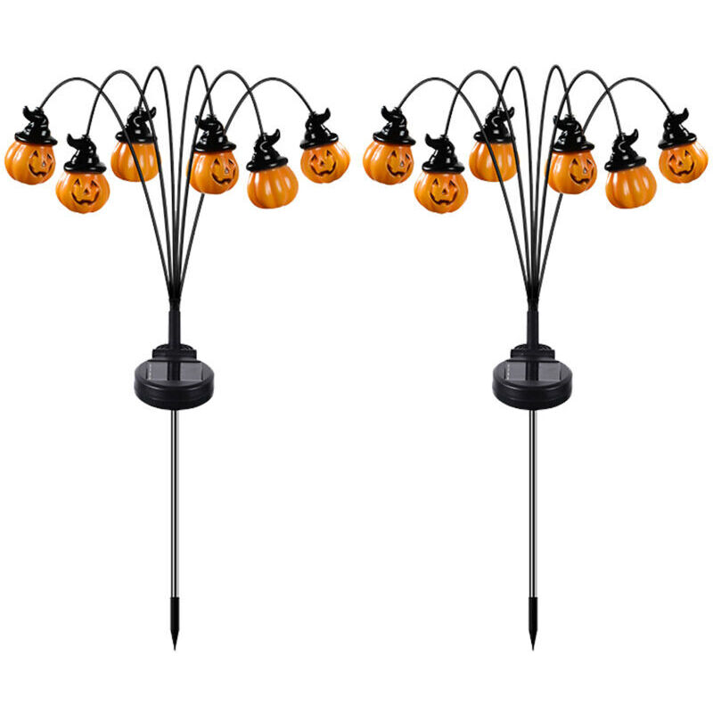 2 Stück Halloween-lichterkette Für Den Außenbereich, 2025, Neues Solar-led-modell, Hexenhut, Dekorative Und Gruselige Orange Kürbislaterne Für Garten, Einfahrt, Terrasse, Party (orange)