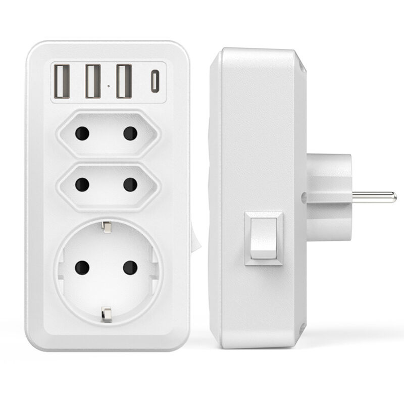 7-in-1-wandsteckdosenleiste Mit 3 Ac-steckdosen (16 A, 3800 W), 3 Usb-anschlüssen (5 V/3,4 A) Und 1 Typ-c-anschluss – Feuerhemmendes Material Für Optimale Sicherheit
