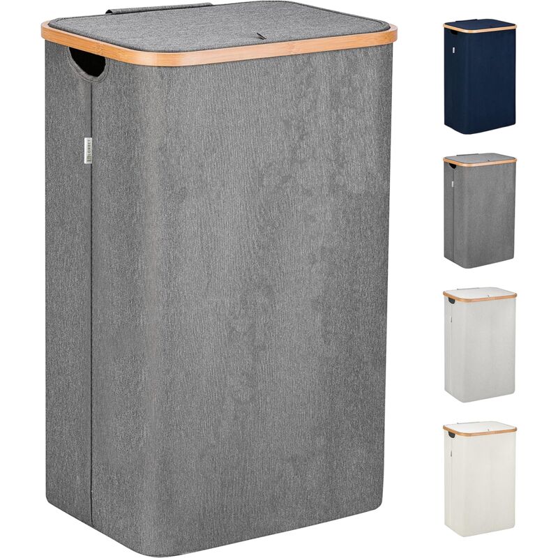 Grauer Wäschekorb (100 Liter) – Deckel Und Griffe – Waschbarer Innenbeutel – Für Schlafzimmer, Badezimmer, Waschküche