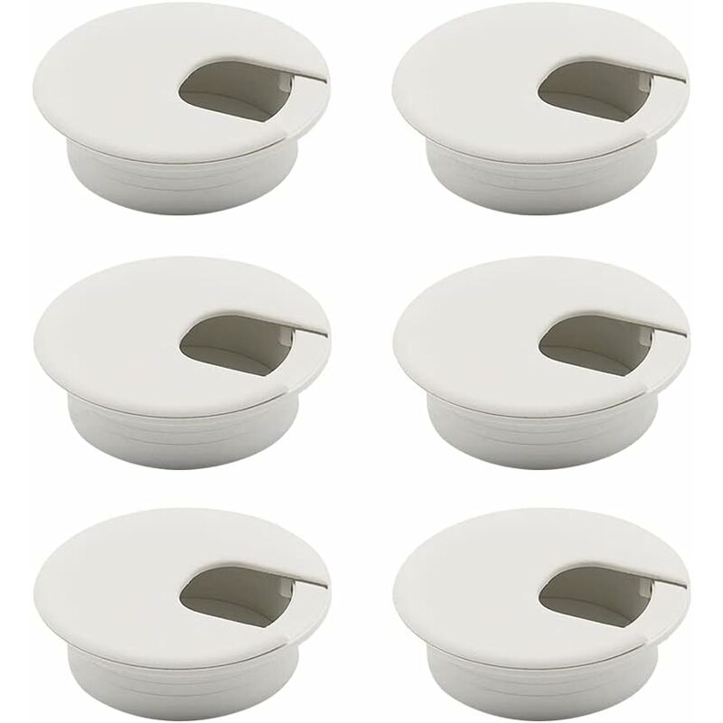 Set Mit 6 Runden, Versenkten Kabeldurchführungen Aus Abs-kunststoff – Durchmesser 63,5 Mm – Kabeldurchführungsabdeckung Für Schreibtische – Weiße Öse
