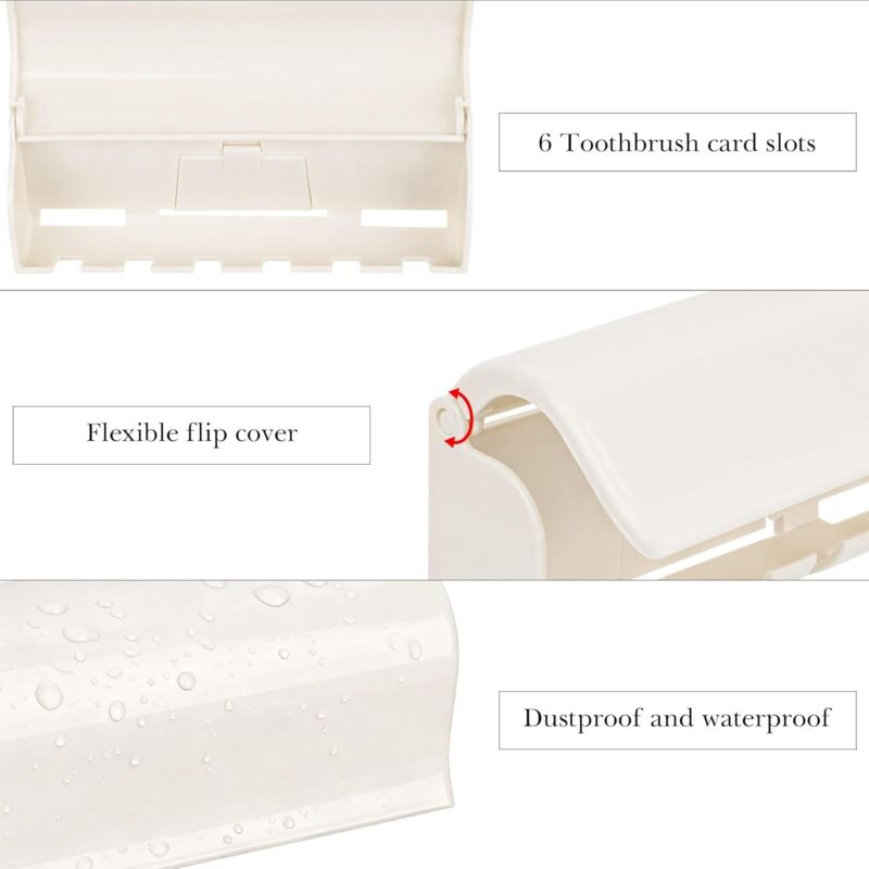 Wandmontierter Zahnbürstenhalter Mit Abdeckung Für Die Dusche, Aus Selbstklebendem Kunststoff, 6 Fächer.