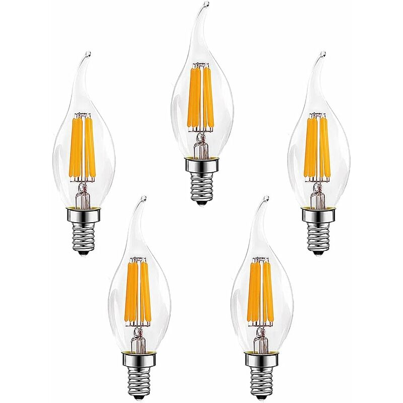 5 Stück E14 6w Dimmbare Led-filamentlampen (entspricht 60w Halogen) 600lm Warmweiß 2700k Retro-kerzenbirne C35 Energiesparlampe [energieklasse A++]