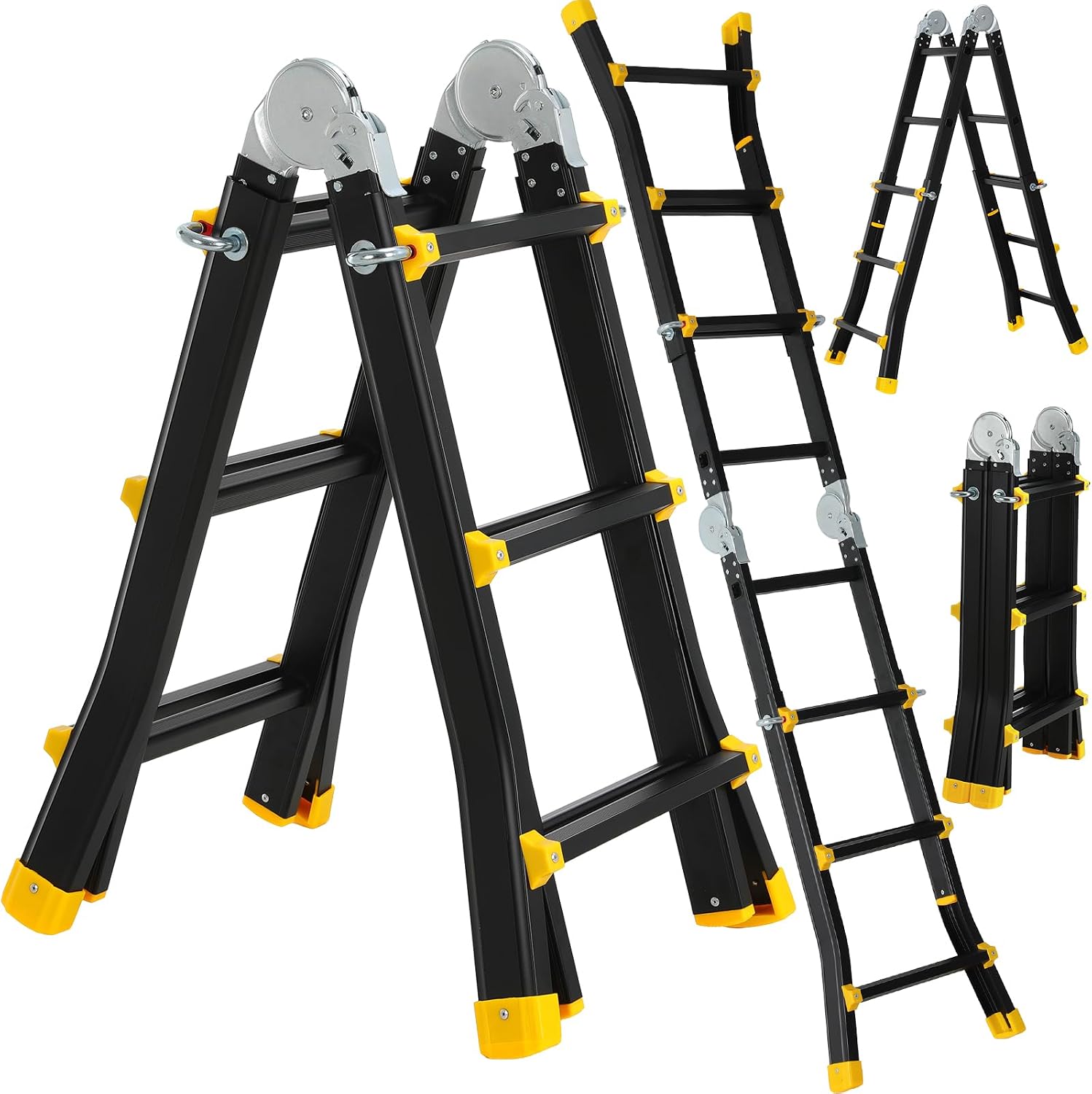 Alu Teleskopleiter 3x2 Stufen, 2.86m Ausziehbare Leiter, Aluminium Multifunktionsleiter, Schiebeleiter, Mehrzweckleiter, Gelenkleiter, Klappleiter, Treppenleiter, Anlegeleiter Bis 150kg Schwarz