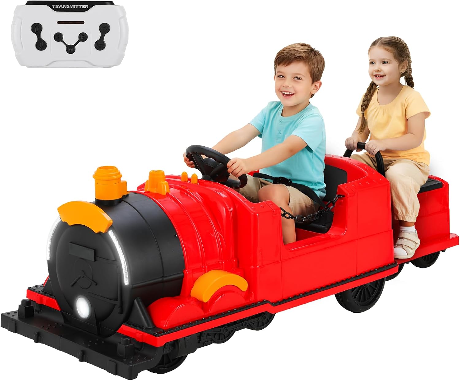 Elektro Zug Lokomotive Mit Waggon Für Kinder 3-8 Jahren,12v Batterie kinder Elektroauto Mit Fernbedienung & Stauraum, Ideales Kindergeschenk, Mp3, Musik, Hupe,led-streifen,usb,schaukelmodus