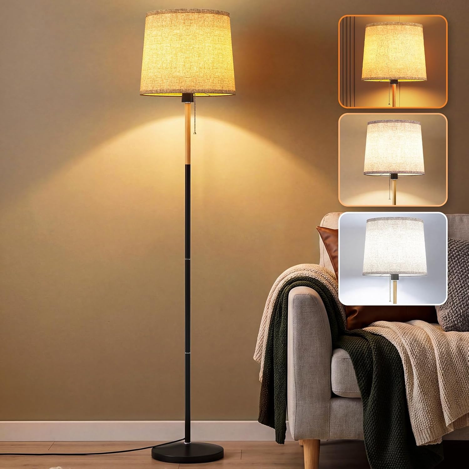 Stehlampe Wohnzimmer, Stehlampe Dimmbar, 3 Farbtemperatur, 170cm Stehleuchte Mit Leinen-lampenschirm, Fernbedienung, Für Wohnzimmer, Schlafzimmer, Büro, Mit 9w Led-glühbirne
