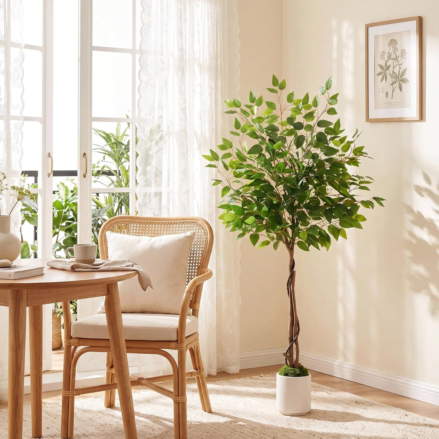 120cm Ficus Kunstpflanze Wie Echt,künstliche Ficus, Weißen Topf,gebogenem Baumstamm+üppig Grünen Blättern,pflegeleichte Zimmerpflanze,plüschmoos,künstliche Pflanzen,einzugsgeschenk,2pcs Moduls