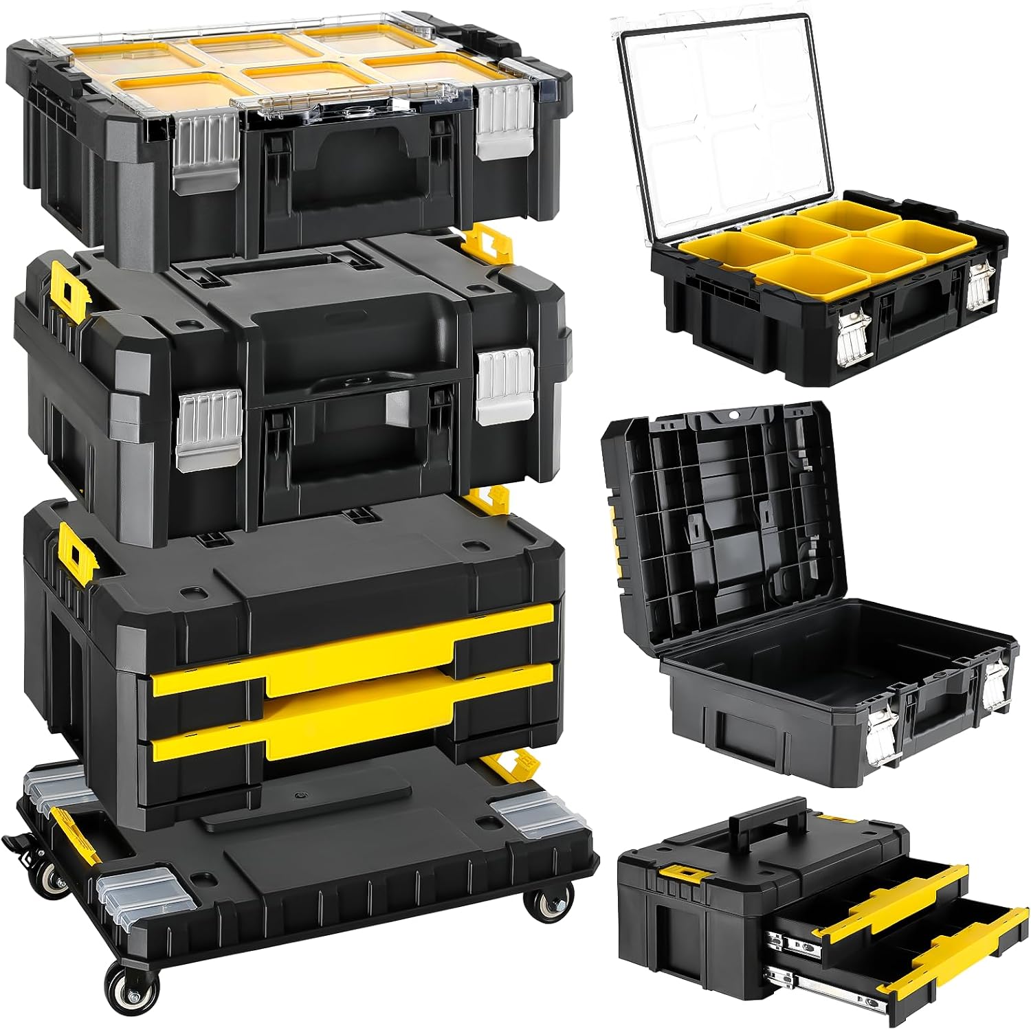 Werkzeugwagen Mit 4 Ebenen, Modulares Stapelsystem Mit Rollen, Schubladen & Metallverschlüssen – Mobiler Werkzeugkoffer Für Werkstatt, Garage & Haushalt, 44,5x 35x 58 Cm