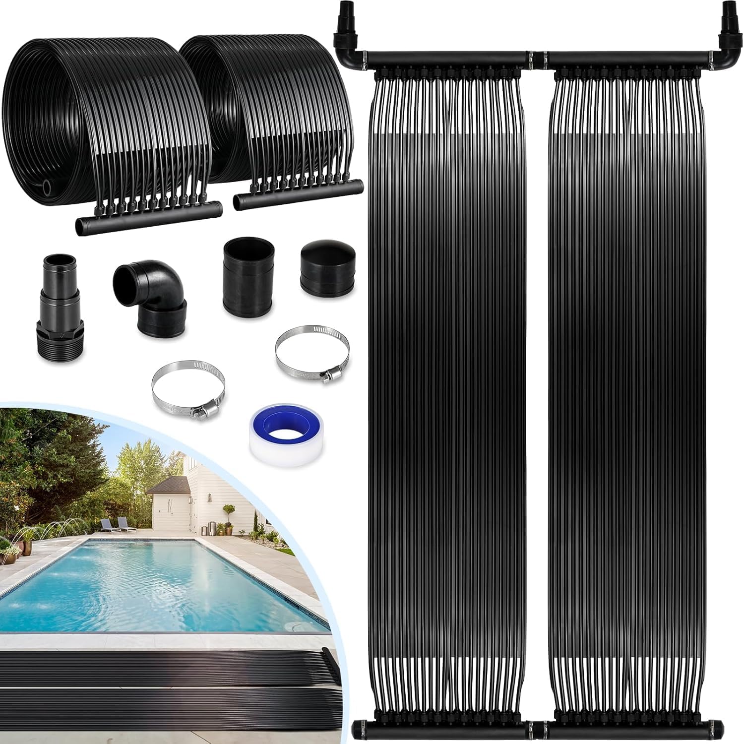 Solarkollektor Poolheizung 600x150cm, Solarheizung Pool, Schwimmbad Bis 48000l Wasserinhalt, Solarmatte Heizmatte Satz, Uv-beständiger Kunststoff, Beliebig Erweiterbar