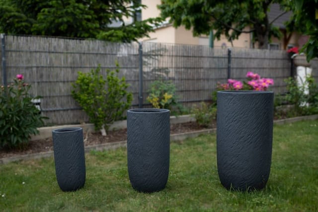 Blumenkübel Pflanzkübel aus Fiberglas Pflanzübertopf ø24xH49 cm Anthrazit Rund Übertopf - Köhko