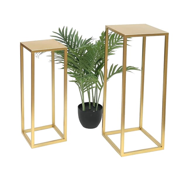 DanDiBo Blumenhocker Metall Gold Eckig Blumenständer Beistelltisch 96506 2er Set Blumensäule Modern Pflanzenständer Pflanzenhocker