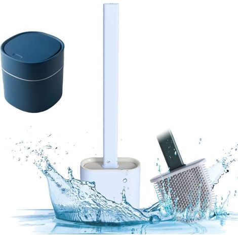 Zolginah Toilettenbürste, Toilettenbürste Mit Halter Und Kleinem Abfalleimer, Antibakterielles Silikon-toilettenbürsten-set, Toilettenbürste Mit Langem Griff, Blau