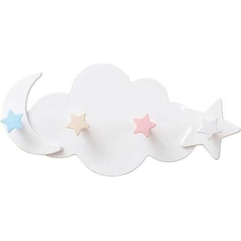 Lntyq 1 Stück Stern- Und Mond-kleiderhaken, 4 Kinder-kleiderhaken, Wandgarderobe Aus Kunststoff Zur Einfachen Montage Ohne Bohren, Wolkenförmige Wandhaken, Geeignet Für Kleiderschränke